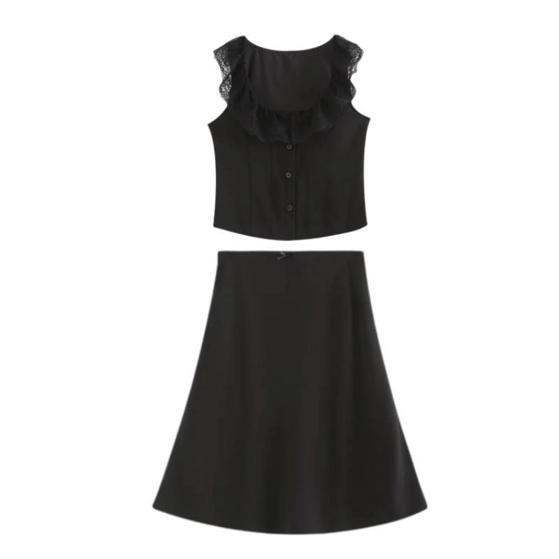 Arlisse Lace Panel Low-Waist Set - Black