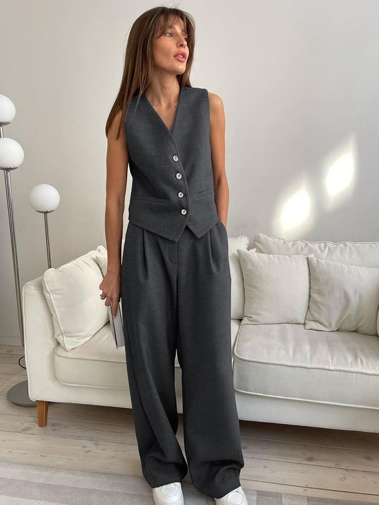 Estrella Tailored Corset Pants Set - Grey
