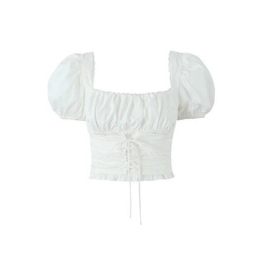 Amelise Vintage Lace Puff Sleeve Top