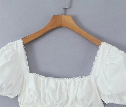 Amelise Vintage Lace Puff Sleeve Top