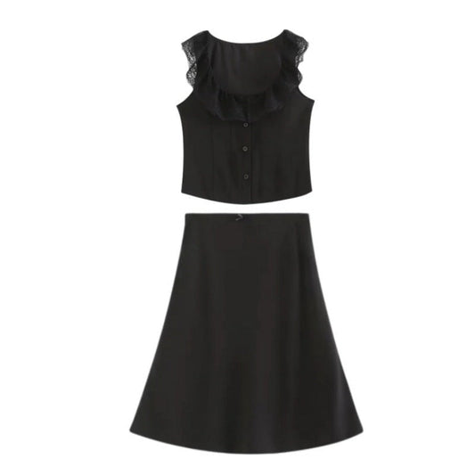 Arlisse Lace Panel Low-Waist Set - Black