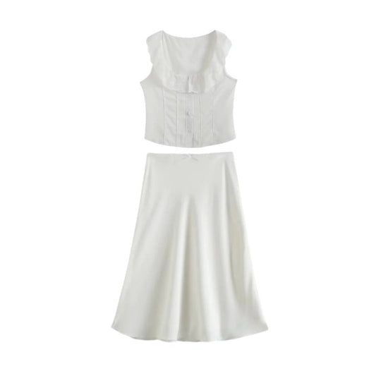 Arlisse Lace Panel Low-Waist Set - White