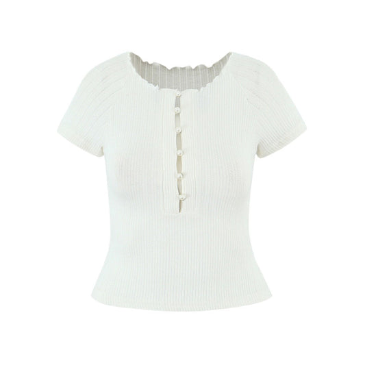 Aurielle Knit Lace-Up Short Sleeve Top