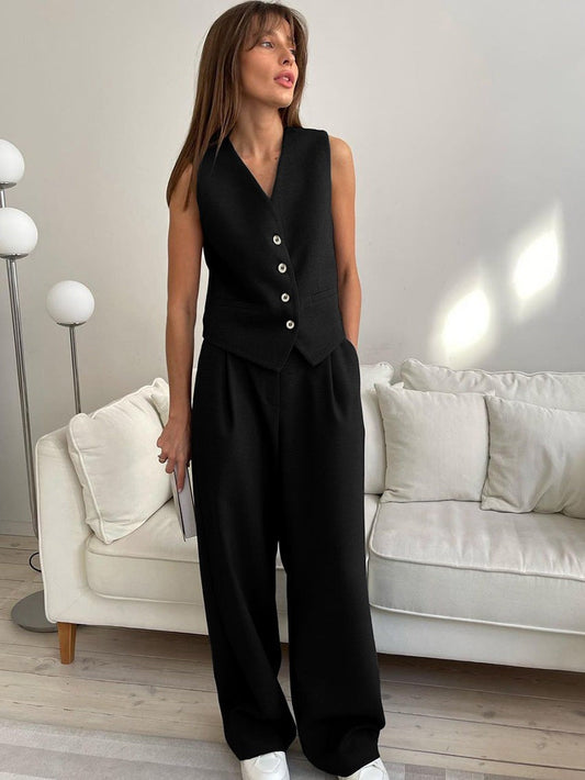 Estrella Tailored Corset Pants Set - Black