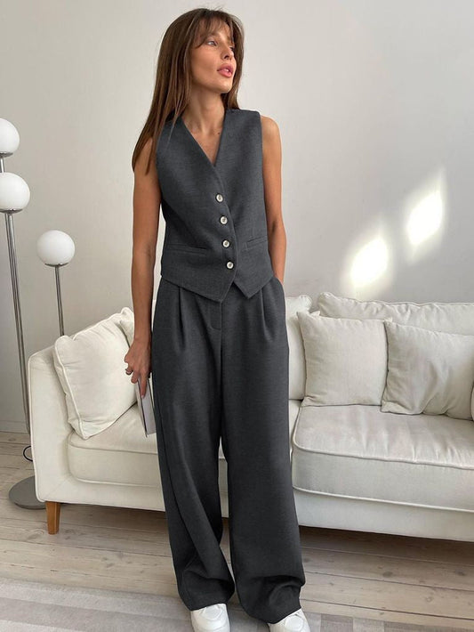 Estrella Tailored Corset Pants Set - Grey