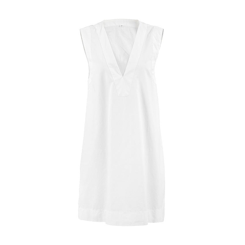 Liora Deep V Cotton Tank Top - White