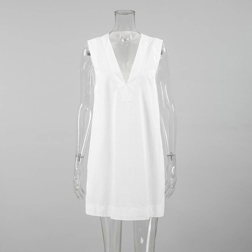 Liora Deep V Cotton Tank Top - White