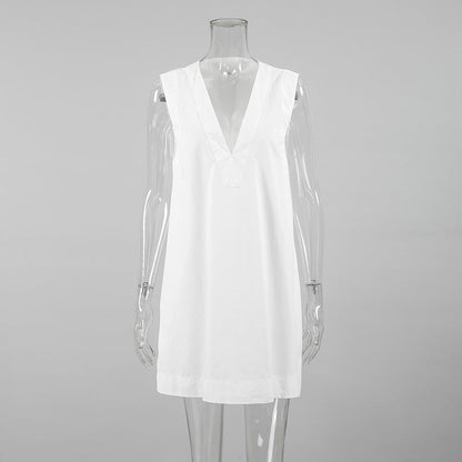 Liora Deep V Cotton Tank Top - White