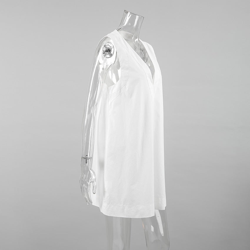 Liora Deep V Cotton Tank Top - White