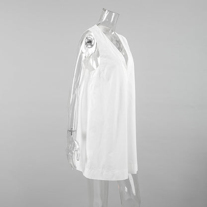 Liora Deep V Cotton Tank Top - White