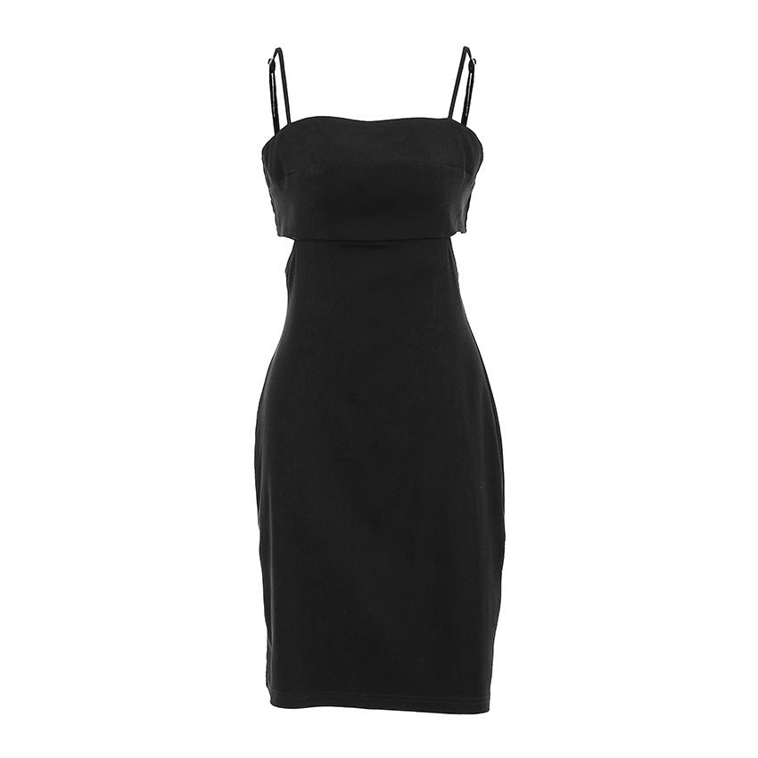 Veyra Cutout Square Neck Slip Dress - Black